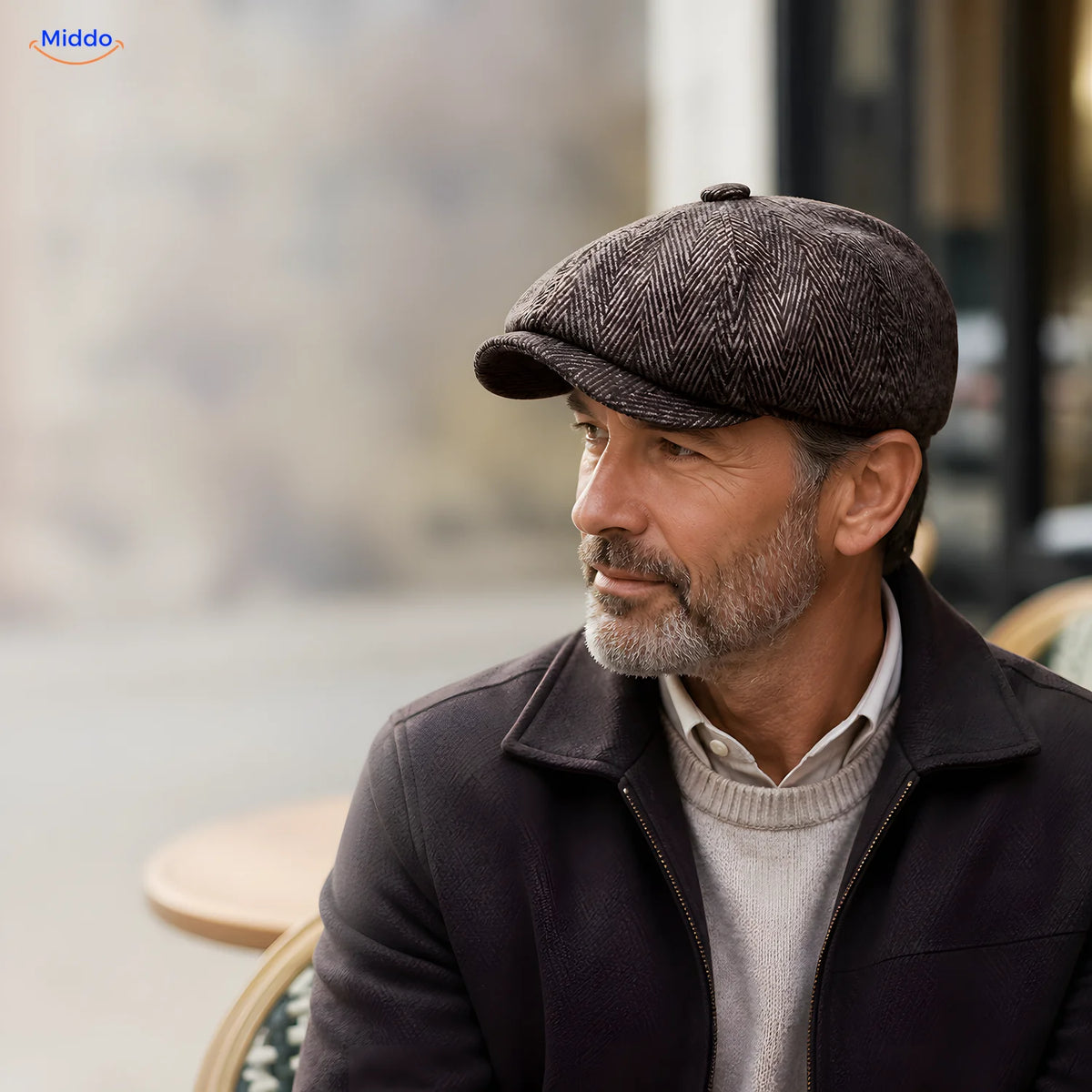 Homme portant une casquette plate Heritage Eight brune en taille unique