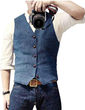 Gilet HerringLux homme bleu tweed chevrons laine