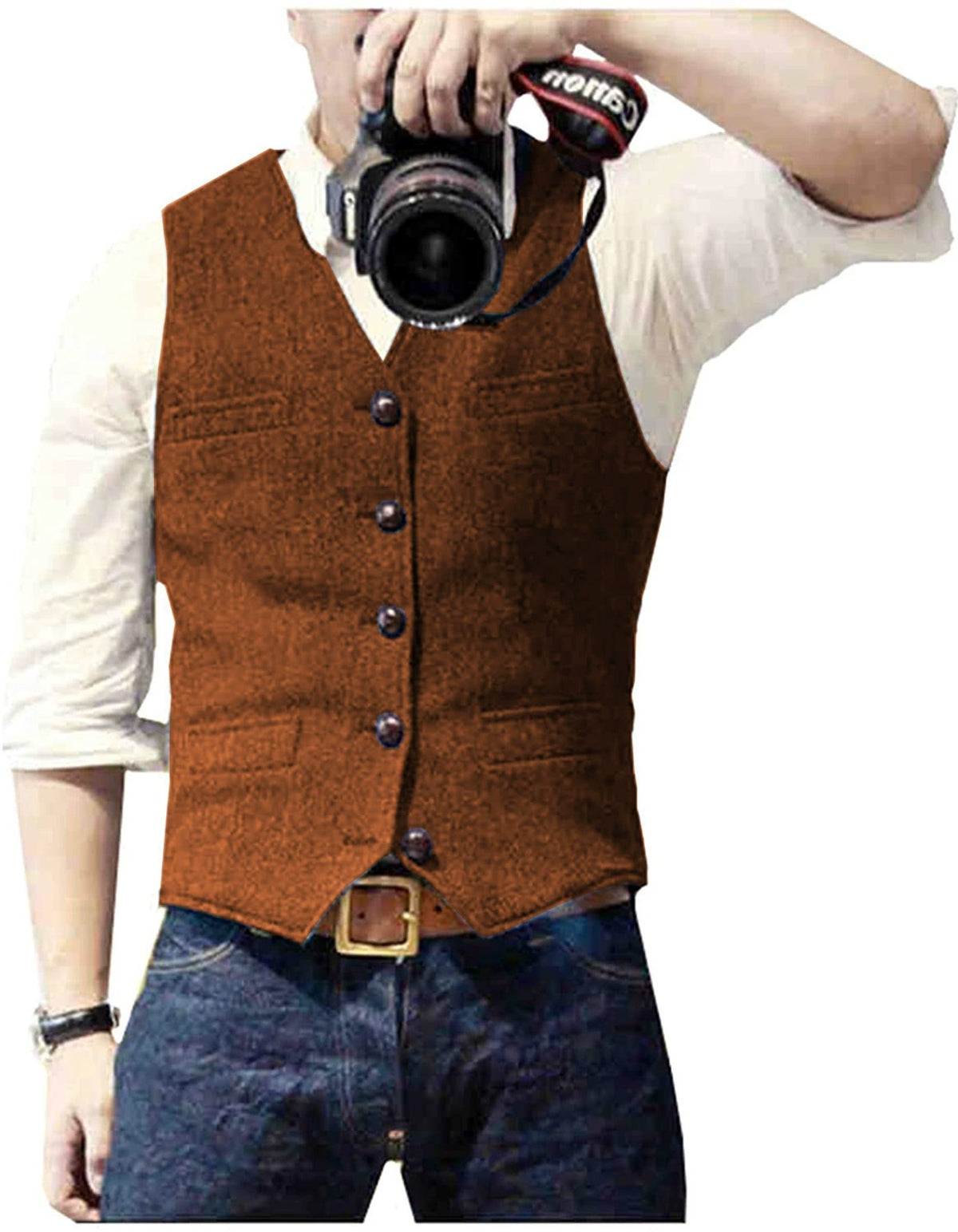 Gilet HerringLux homme cognac tweed chevrons laine