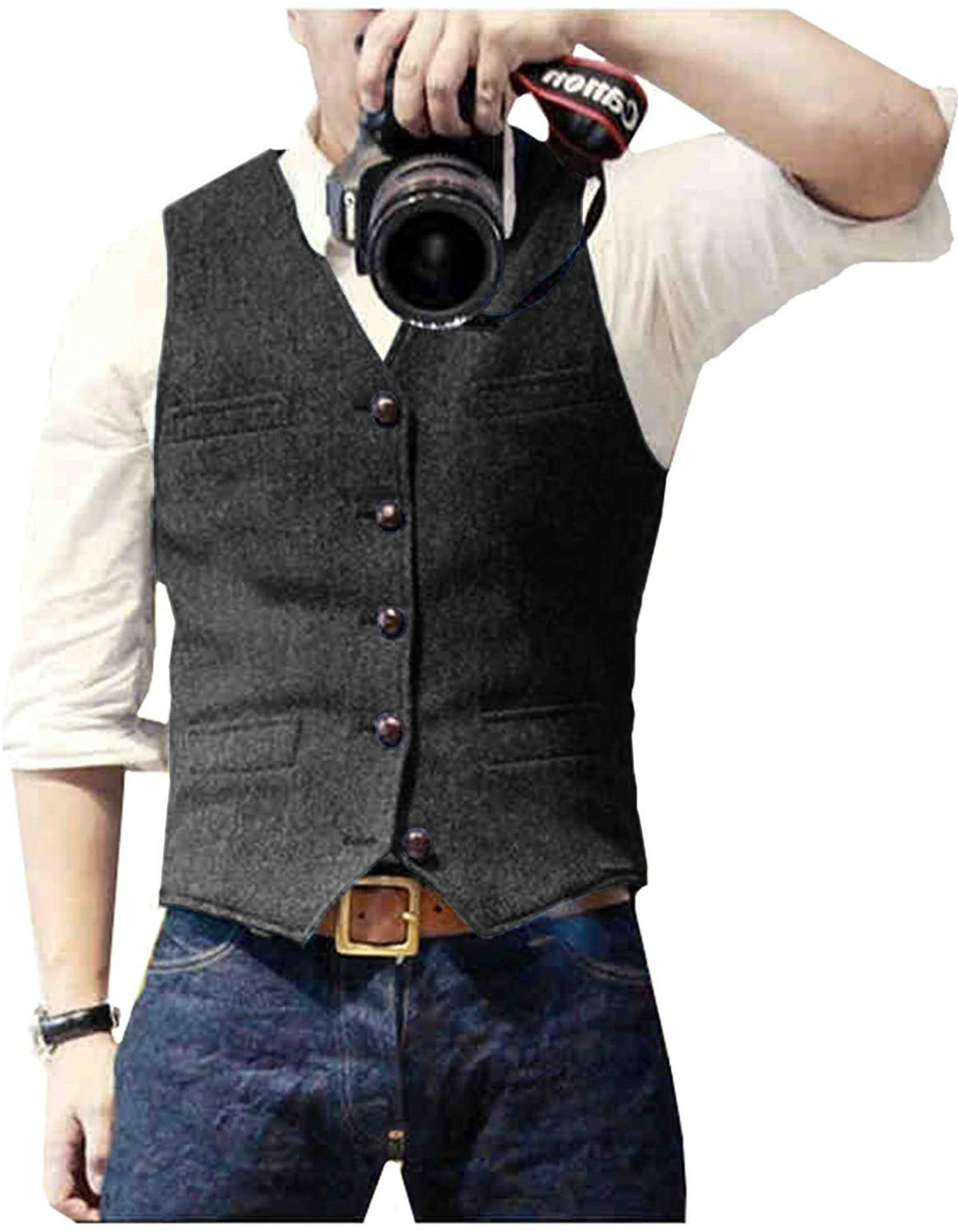Gilet HerringLux homme gris fonce tweed chevrons laine