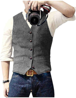 Gilet HerringLux homme gris tweed chevrons laine