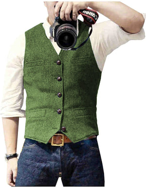 Gilet HerringLux homme vert tweed chevrons laine