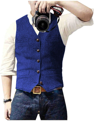 Gilet HerringLux homme bleu roi tweed chevrons laine