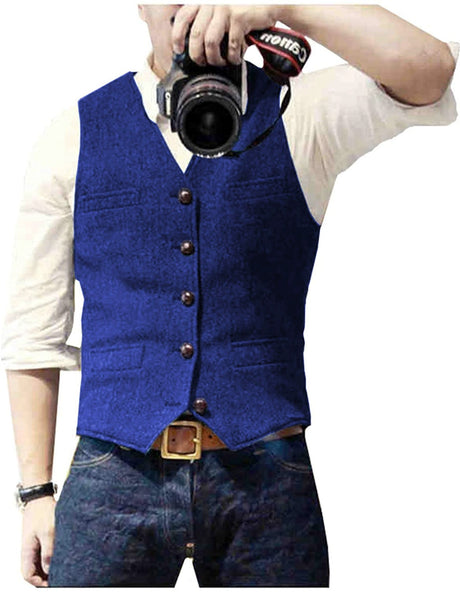 Gilet HerringLux homme bleu roi tweed chevrons laine