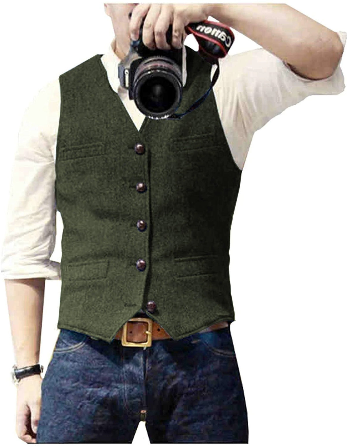 Gilet HerringLux homme vert armee tweed chevrons laine