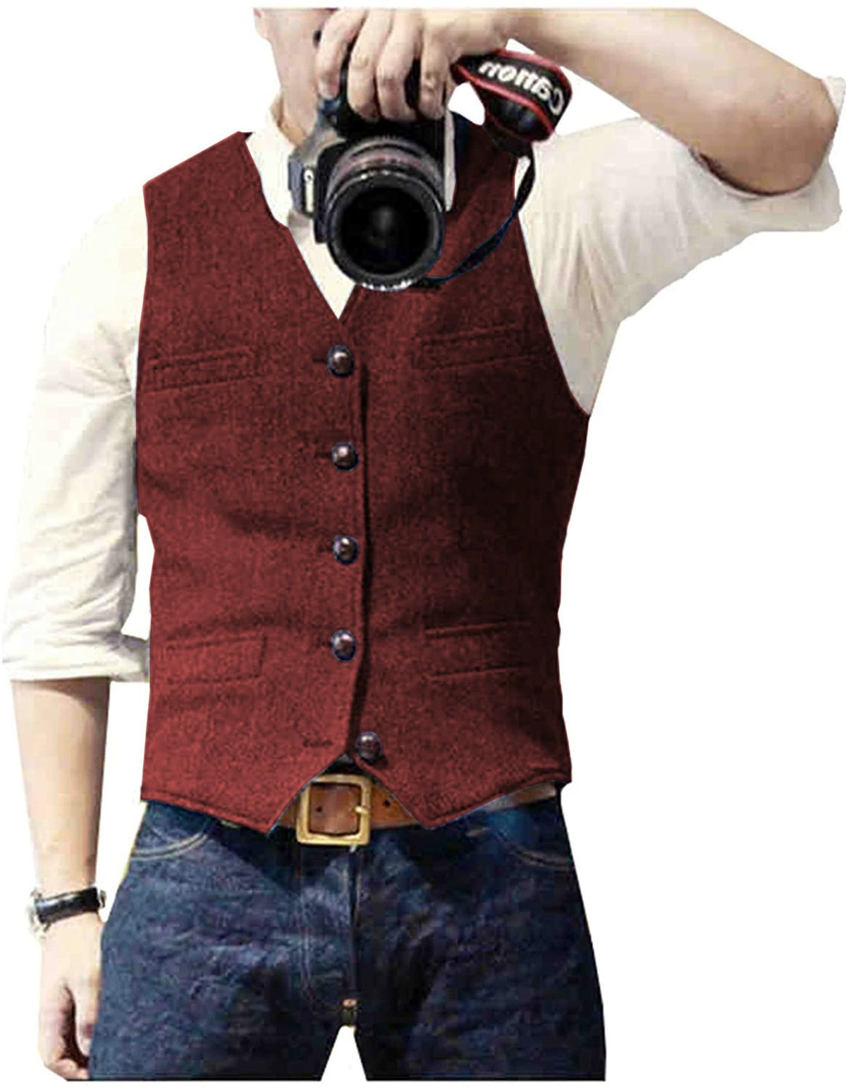 Gilet HerringLux homme bordeaux tweed chevrons laine