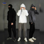 sweat à capuche blanc présenté avec 3 variantes de coloris disponibles, double capuche unisexe