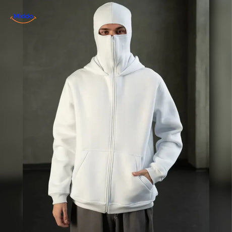 sweat à capuche blanc porté avec style, look décontracté automne unisexe coton confort