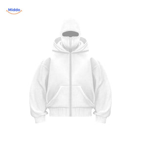 sweat à capuche blanc vue de face, double capuche confortable et design unisexe
