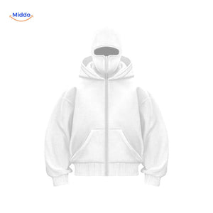 sweat à capuche blanc vue de face, double capuche confortable et design unisexe