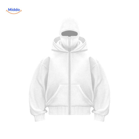 sweat à capuche blanc vue de face, double capuche confortable et design unisexe