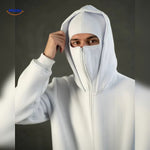 sweat à capuche blanc avec zip, détail fermeture double capuche coton unisexe doux