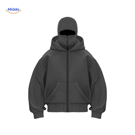 sweat à capuche gris foncé porté en situation, style automne unisexe coton confort