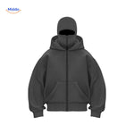 sweat à capuche gris foncé porté en situation, style automne unisexe coton confort