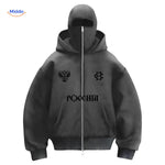 sweat à capuche gris foncé avec logo, double capuche en coton doux coupe unisexe