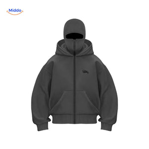 sweat à capuche gris foncé avec logo brodé en relief, détail couture unisexe confort