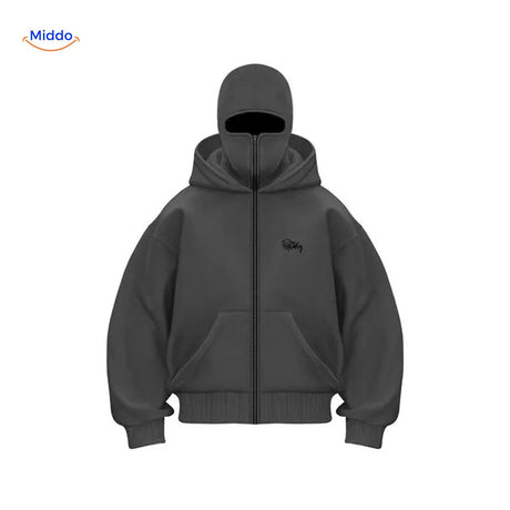 sweat à capuche gris foncé avec logo brodé en relief, détail couture unisexe confort