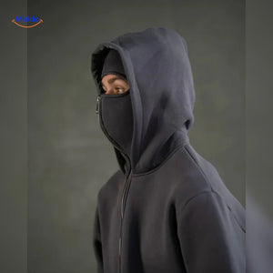 sweat à capuche gris foncé avec zip, détail fermeture double capuche coton unisexe