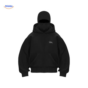 sweat à capuche noir gros plan sur le logo, coton doux double capuche coloris noir
