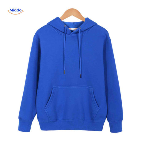 hoodie polaire minimaliste avec poche kangourou, présenté sur cintre