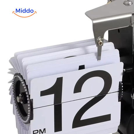 gros plan sur la base en métal et les lames PVC de l'horloge flip vintage quartz