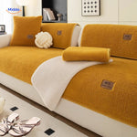 housse canapé effet laine coloris jaune avec tissu doux et chaleureux