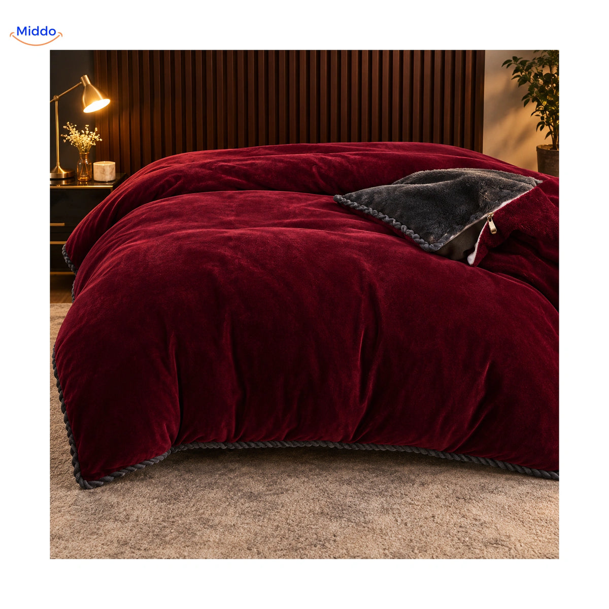 Housse de couette en peluche : bordeaux avec revers foncé