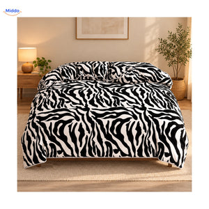Housse de couette en peluche : motif zèbre sur le lit