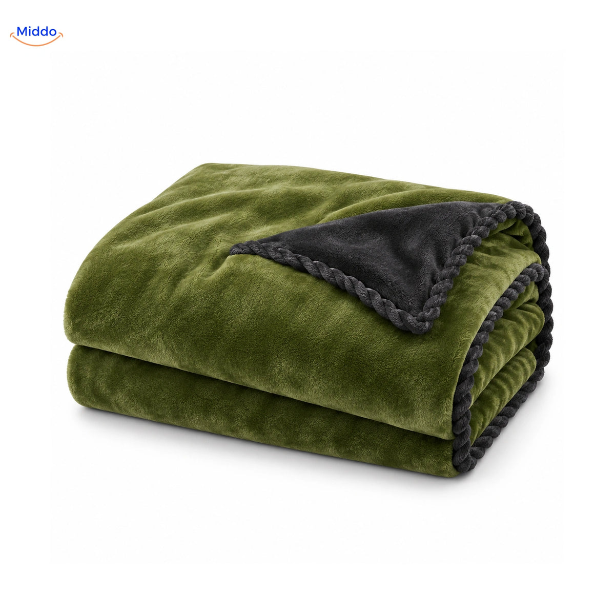 Housse de couette en peluche Vert olive | Gris foncé