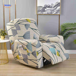housse de fauteuil relax beige clair avec feuilles de ginkgo bleues et jaunes