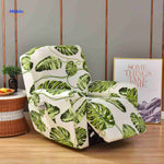 housse extensible blanche avec grandes feuilles de monstera vertes, style naturel