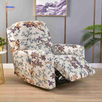 housse extensible blanche avec fleurs violet et orange, design élégant pour fauteuil relax