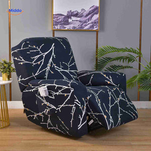 housse extensible bleu foncé avec branches blanches modernes, look botanique contemporain