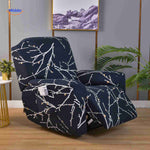 housse extensible bleu foncé avec branches blanches modernes, look botanique contemporain