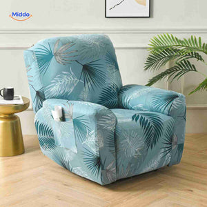 housse extensible bleue pour fauteuil relax avec imprimé feuilles tropicales