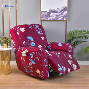 housse de fauteuil relax bordeaux avec imprimé floral bleu, design romantique