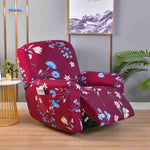 housse de fauteuil relax bordeaux avec imprimé floral bleu, design romantique