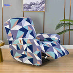 housse de fauteuil relax avec motif carré géométrique bleu et violet