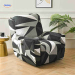 housse extensible pour fauteuil relax motif géométrique noir, blanc et gris
