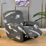 housse de fauteuil relax gris foncé avec motif plumes blanches, élégance naturelle