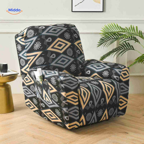housse extensible pour fauteuil relax avec imprimé géométrique noir moderne