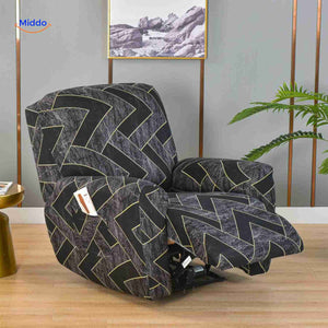 housse de fauteuil relax noire avec chevrons dorés, aspect luxueux et élégant