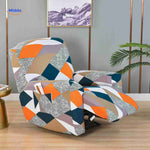 housse de fauteuil relax avec motif losanges orange et bleu, design texturé