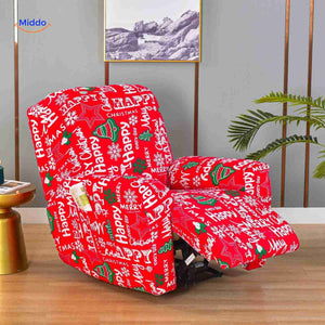 housse de fauteuil relax rouge avec motif de Noël festif, idéal pour les fêtes