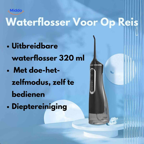 hydropulseur sans fil modèle voyage 320 ml avec réservoir extensible, idéal pour le déplacement