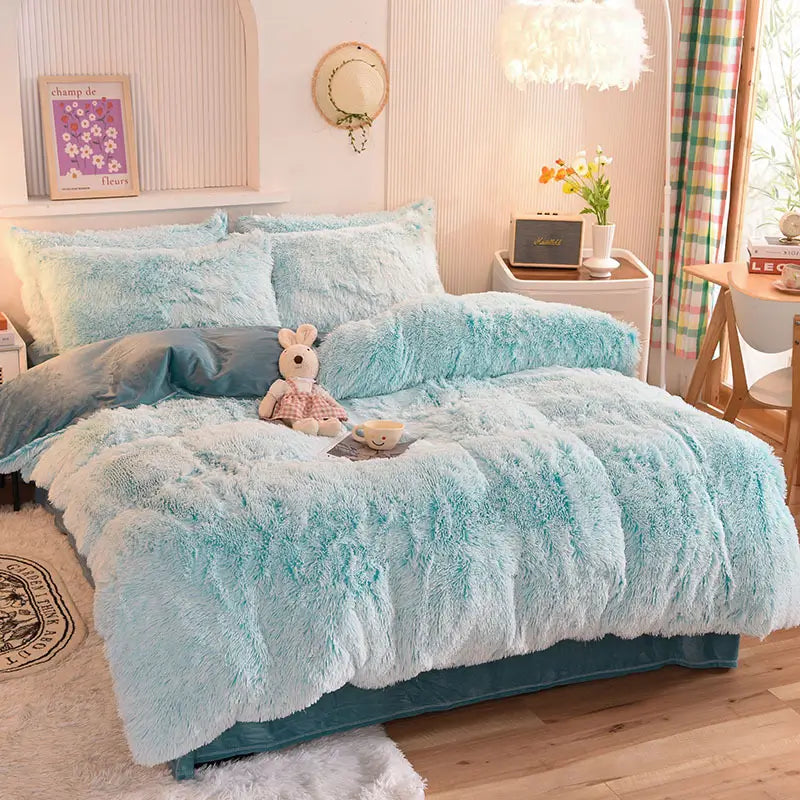 Parure de lit Teddy Fluffy en polaire, Bleu glacier