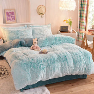 Parure de lit Teddy Fluffy en polaire, Bleu glacier