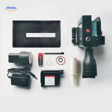 apercu de tous les accessoires inclus avec l'imprimante numerique portable