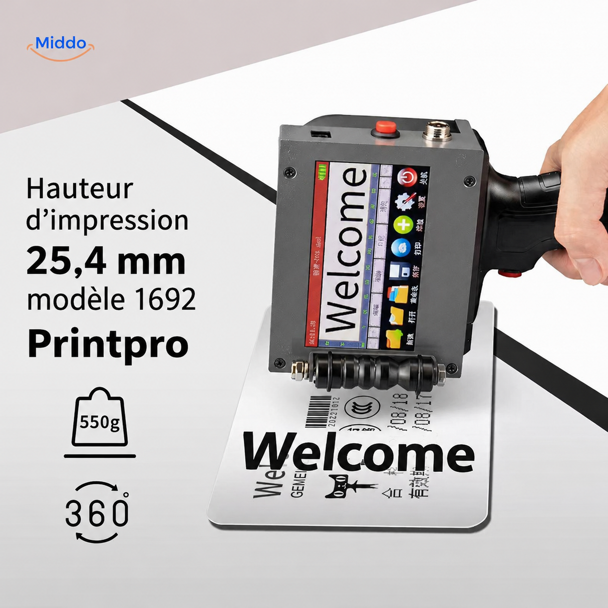 imprimante portable appliquee sur une bouteille pour marquage precis en quelques secondes