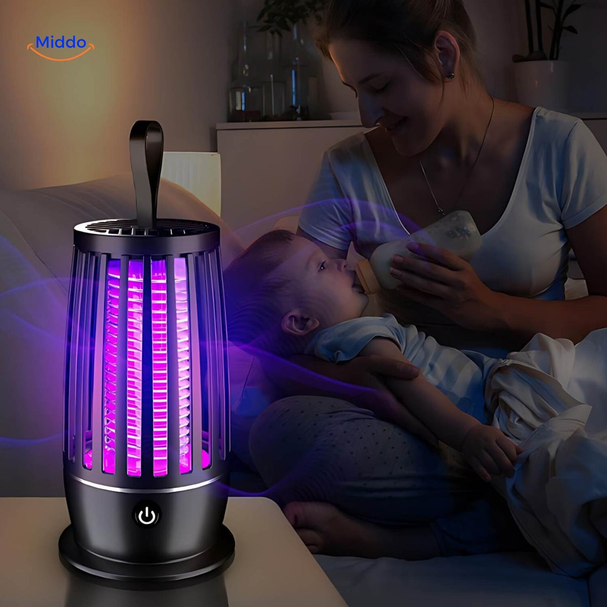 désinsectiseur électrique UV lumizap en fonctionnement dans une chambre à coucher